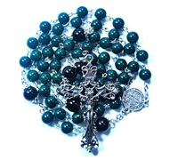 Rosary Beads Chaplet Green Blue Artificial Crystal Glass DHZ Rosery Cross Catholic gifts, Zinc, No Gemstone