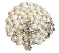 Rosary Beads Chaplet White Matte Resin Rosery Catholic gifts, 23.2", Zinc Alloy, No Gemstone