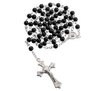 Rosary Beads with Black Glass Beads and Silver Crucifix, Catholic Prayer Beads