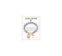 Rosary Bracelet Blue and White Porcelain Bracelet Dainty Cross Bracelets for Women God Is In Control Christian Faith Jewelry Gifts, S, alloy, no gemstone