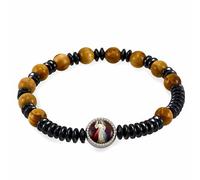 Rosary Bracelet Olive Wood and Hematite Beads Divine Mercy Medallion for Men and Women