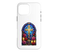 Rosary Cross Roses Catholic Gothic Cathedral Mosaic Art Case for iPhone 16 Pro Max