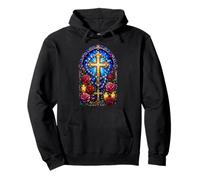Rosary Cross Roses Catholic Gothic Cathedral Mosaic Art Pullover Hoodie