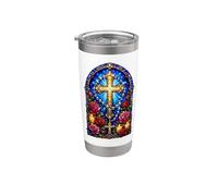Rosary Cross Roses Catholic Gothic Cathedral Mosaic Art Stainless Steel Insulated Tumbler