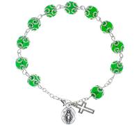 Rosary Decade Bracelet | Glass Beads on Silver-Tone Chain | Miraculous Medal and Cross Charms | Great Catholic Gift for First Holy Communion and Confirmation, M, Glass, no gemstone