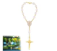 Rosary for Car Mirror Hanging, Stylish Car Rear View Mirror Accessories Catholic Rosary Hanging Ornament for Wedding Favors Baptism First Communion (Transparent)