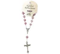 Rosary for Car Rearview Mirror Amethyst Pink Beads W Silverfoil Accent