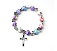 Rosary For Cross Beaded For Women Teen Girl Beaded Stretch Rosary With Crucifix Charm Pendant Jewelry Catholic Bracelets Women Protection Kids Men