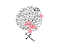 Rosary Necklace Beads Catholic for Women Men Pearl Beaded Cross Pendant Necklace Christian Gifts Trendy Stuff, Metal, No Gemstone