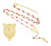 Rosary Necklace for Women Pearl Cross Necklaces Catolicos Christian First Confirmation Gifts Long Lariat Necklace for Women, Zinc, No Gemstone