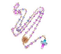 Rosary Necklace with Colorful Glass Beads & Crucifix Pendant - Long Chain Catholic Jewelry for Women, Religious Gifts, Everyday Wear