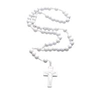Rosary Necklace Wooden Rosary Beads White with Crosses Pendant Prayer & Meditations Beads Religious Accessory Meditations Prayer