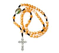 Rosary Prayer Beads Cross Necklace Bracelet First Holy Communion Baptism Christening Decorations Gifts for Men Women, Orange