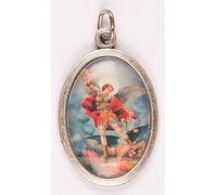 rosarybeads4u 1" ST SAINT MICHAEL Silver Coloured Metal Medal Charm Pendant - Enamelled Icon