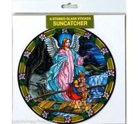 rosarybeads4u 5 3/4" x 5 3/4" SUNCATCHER TIFFANY STYLE Window Sticker GUARDIAN ANGEL BOY GIRL