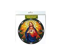 rosarybeads4u 5 3/4" x 5 3/4" SUNCATCHER TIFFANY STYLE Window Sticker SACRED HEART of JESUS