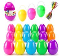 ROSAUI 36 Pack Large Fillable Easter Eggs 3.5", Flat Bottom Plastic Easter Decorations with Ribbons - Reusable Hanging Easter Ornaments for Table, Branch & Spring Displays