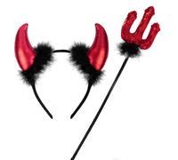 ROSAUI Devil Horns Headband & Sequin Pitchfork - Red & Black Halloween Costume Accessories for Adults - Fun Fancy Dress for Parties, Masquerade & Carnival