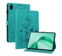 Rosbtib Case for Honor Pad X8a 2024 11 Inch, Multi-angle Viewing Faux Leather Protective Case with Card Slots Cover Lily Pattern, Green
