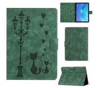 Rosbtib Case for Huawei MediaPad M5 10/10 (Pro) 2018 10.8 Inch Model CMR-AL09/W09/AL19/W19 Faux Leather Protective Cover with Stand, A Loving Cat Couple under the Streetlight Print, Green
