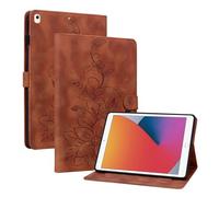 Rosbtib Case for iPad 9./8./7. Generation 10.2 Inch 2021 2020 2019, Multi-angle Viewing Faux Leather Protective Case with Card Slots Cover Lily Pattern, Brown