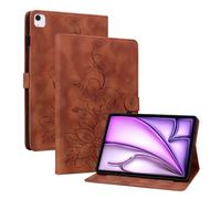 Rosbtib Case for iPad Air 11 M3 2025/iPad Air 11 M2 2024/iPad Pro 11 All models/iPad Air 5/4 10.9 Inch, Multi-angle Viewing Faux Leather Protective Case with Card Slots Cover Lily Pattern, Brown