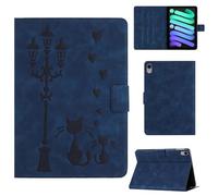 Rosbtib Case for iPad mini 2024 7 Generation A17 Pro/iPad mini 6 2021 8.3 Inch Faux Leather Protective Cover with Stand, A Loving Cat Couple under the Streetlight Print, Case for iPad mini 7/6, Blue
