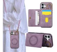 Rosbtib Case for iPhone 17 5G 2025 6.3 Inch Magnetic phone case with card holder, slim mobile phone case with long shoulder strap and retro metal ring for the iPhone 17 - Purple