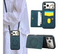 Rosbtib Case for iPhone 17 Pro 5G 2025 6.3 Inch Magnetic phone case with card holder, slim mobile phone case with long shoulder strap and retro metal ring for the iPhone 17 Pro - Blue
