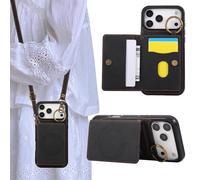 Rosbtib Case for iPhone 17 Pro 5G 2025 6.3 Inch Magnetic phone case with card holder, slim mobile phone case with long shoulder strap and retro metal ring for the iPhone 17 Pro - Black