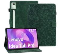 Rosbtib Case for Lenovo Idea Tab Pro 2025 12.7 Inch TB-373FU TB-375FC, PU Leather Protective Case with Stand Function and Card Slots, Mandala Design, Lenovo Idea Tab Pro Shockproof Case, Green