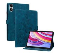 Rosbtib Case for Redmi Pad Pro/Xiaomi Poco Pad (2024) 12.1 Inch, Multi-angle Viewing Faux Leather Protective Case with Card Slots Cover Lily Pattern, Blue