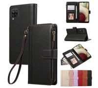 Rosbtib Case for Samsung Galaxy A12/M12 6.5 Inch 2020/2021 Leather Case Zip Magnetic Closure Wallet Case with 4 Card Slots Stand Function Retro Cover Galaxy A12/M12 6.5", Black