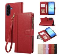 Rosbtib Case for Samsung Galaxy A17 4G/5G 2025 6.7 Inch Leather Case Zip Magnetic Closure Wallet Case with 4 Card Slots Stand Function Retro Cover Galaxy A17, Red