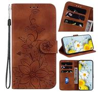 Rosbtib Case for Samsung Galaxy A25 5G Case PU Leather with Card Slot Stand Function Magnetic Flip Case for Galaxy A25 5G - Brown Lilies