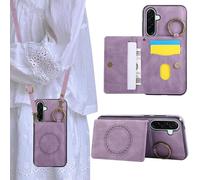 Rosbtib Case for Samsung Galaxy A26 5G 6.7" Magnetic phone case with card holder, slim mobile phone case with long shoulder strap and retro metal ring for the Galaxy A26 - Purple