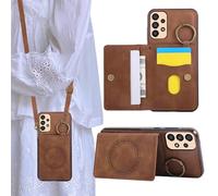 Rosbtib Case for Samsung Galaxy A52 2021 6.5 Inch Magnetic phone case with card holder, slim mobile phone case with long shoulder strap and retro metal ring for the Galaxy A52 - Brown