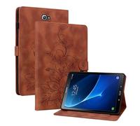 Rosbtib Case for Samsung Galaxy Tab A 10.1 Inch 2016 SM-T580/ T585, Multi-angle Viewing Faux Leather Protective Case with Card Slots Cover Lily Pattern, Brown