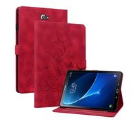 Rosbtib Case for Samsung Galaxy Tab A 10.1 Inch 2016 SM-T580/ T585, Multi-angle Viewing Faux Leather Protective Case with Card Slots Cover Lily Pattern, Red