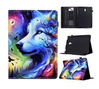 Rosbtib Case for Samsung Galaxy Tab A 10.5 2018 Model SM-T590/T595, Folio Tablet Protective Cover Stand Case with Card Holder & Wake/Sleep Function & Pen Holder, Oil-painted wolf