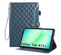 Rosbtib Case for Samsung Galaxy Tab A11 Plus 2025 11" SM-X230/X236B, Checkered Embroidered PU Leather Case with Hand Strap, Stand and Magnetic Closure for Galaxy Tab A11+, Green
