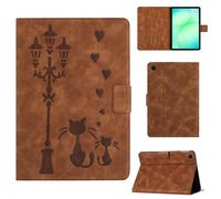 Rosbtib Case for Samsung Galaxy Tab A11 Plus/ A11+ 2025 SM-X230/X235/X236 11 Inch Faux Leather Protective Cover with Stand, A Loving Cat Couple under the Streetlight Print, Brown