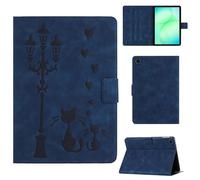 Rosbtib Case for Samsung Galaxy Tab A11 Plus/ A11+ 2025 SM-X230/X235/X236 11 Inch Faux Leather Protective Cover with Stand, A Loving Cat Couple under the Streetlight Print, Blue