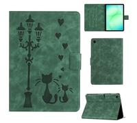 Rosbtib Case for Samsung Galaxy Tab A11 Plus/ A11+ 2025 SM-X230/X235/X236 11 Inch Faux Leather Protective Cover with Stand, A Loving Cat Couple under the Streetlight Print, Green