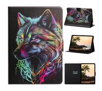 Rosbtib Case for Samsung Galaxy Tab A11+ Plus / A9+ Plus Case 11" PU Leather Flip Cover with Multi-Angle Viewing Angles & Card Holder & Magnetic Closure - Neon Colorful Wolf