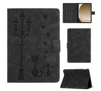 Rosbtib Case for Samsung Galaxy Tab A9 2023 8.7 inch Model SM-X110/X115 Faux Leather Protective Cover with Stand, A Loving Cat Couple under the Streetlight Print, Case for Galaxy Tab A9, Black