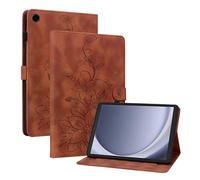 Rosbtib Case for Samsung Galaxy Tab A9 2023 8.7" SM-X110/X115, Multi-angle Viewing Faux Leather Protective Case with Card Slots Cover Lily Pattern, Brown