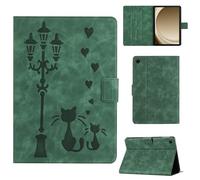 Rosbtib Case for Samsung Galaxy Tab A9 Plus 2023 11 Inch Faux Leather Protective Cover with Stand, A Loving Cat Couple under the Streetlight Print, Case for Galaxy Tab A9+, Green