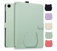 Rosbtib Case for Samsung Galaxy Tab A9 Plus/A9+ 11 Inch 2023 Model SM-X210/X216/X218, Multi-Angle Viewing Stand Cover with Card Slot, Cartoon Cat Pattern Litchi Grain Leather Case, Green