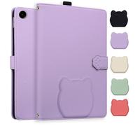 Rosbtib Case for Samsung Galaxy Tab A9 Plus/Galaxy Tab A9+ 11" 2023 Model SM-X210/X216/X218, Multi-Angle Viewing Stand Cover with Card Slot, Cartoon Cat Pattern Litchi Grain PU Leather Case, Purple